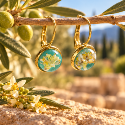 Pendientes colgantes con flor de olivo - dorado