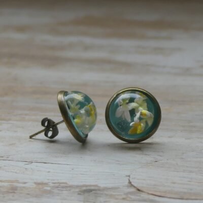 pendientes de botón con flor de olivo - bronce viejo