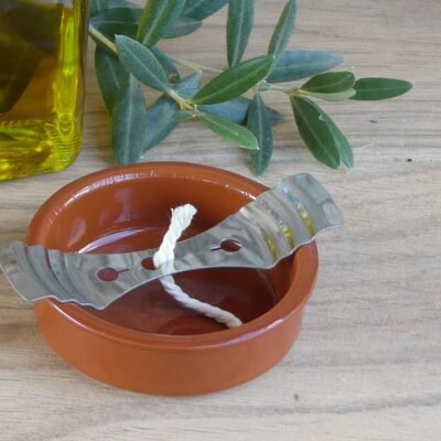 Recipiente de cerámica para lámpara de aceite con soporte para mecha
